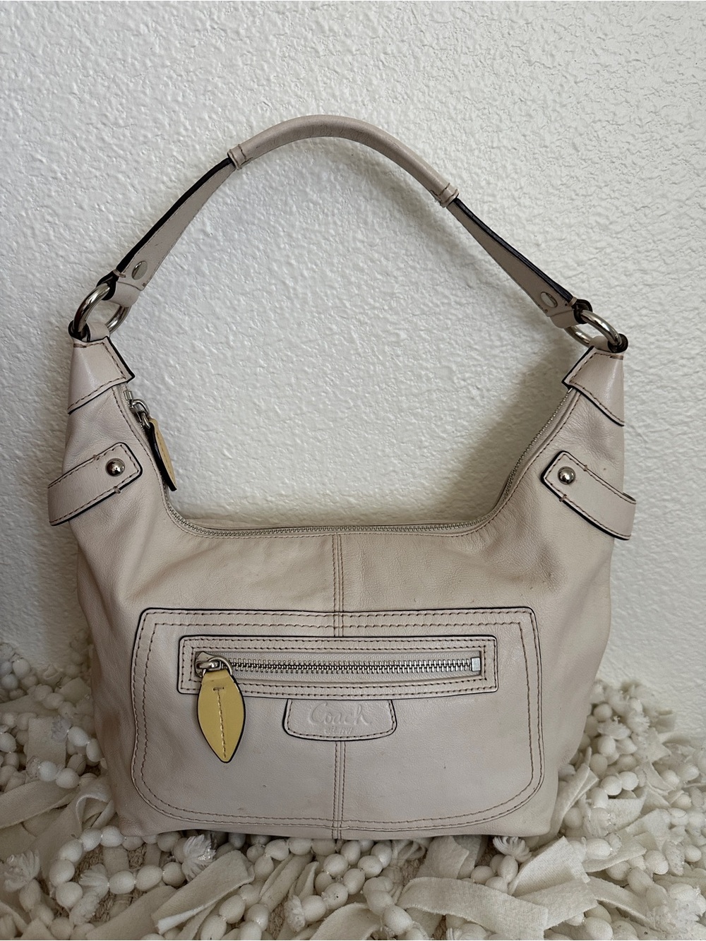 COACH Vintage Kristin Leather Hobo Bag Purse  Satchel Ivory White D1282-Z20901